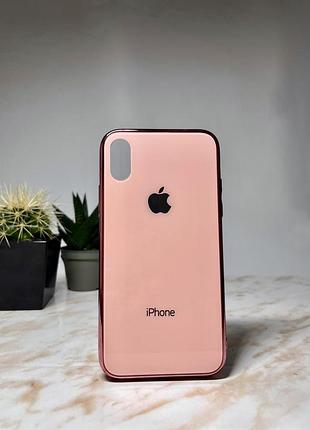 Скляний глянсовий чохол для iphone xs max із закритим низом рожевий ( no12)