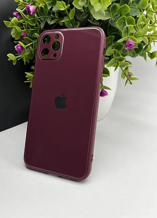 Скляний чохол із закритою камерою та глянцевим покриттям на iphone 11 pro max