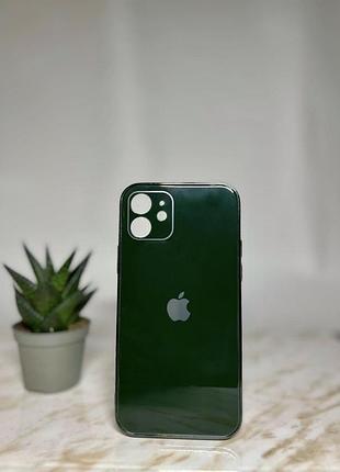 Скляний глянсовий чохол для iphone 12 із закритим низом зелений ( no41)