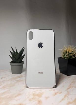 Скляний глянсовий чохол для iphone xs max із закритим низом білий ( no9)