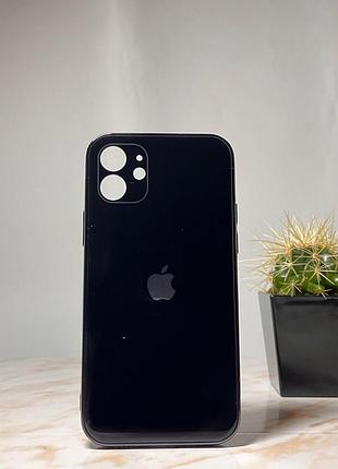Скляний глянсовий чохол для iphone 12 із закритим низом чорний ( no18)