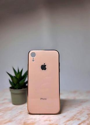Скляний глянсовий чохол для iphone xr із закритим низом пудровий ( no19)