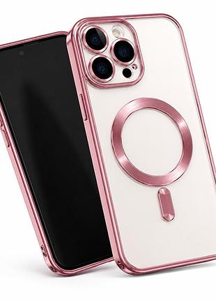 Прозорий силіконовий чохол для iphone 11 з підтримкою бездротової зарядки та захисними лінзами ( рожевий)