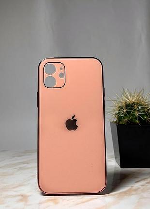 Скляний глянсовий чохол для iphone 12 із закритим низом рожевий ( no12)