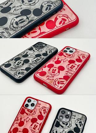 Чехол mickey mouse для iphone 11 pro (красный) с защитой камеры и цветным бампером