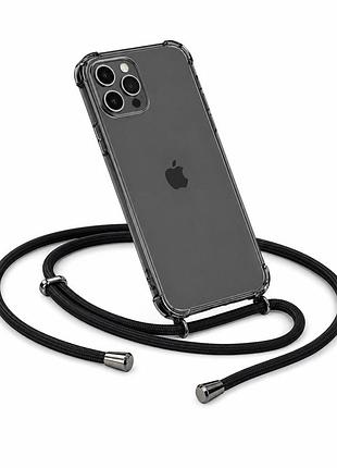 Прозорий чохол з посиленими бортиками та шнурочком на iphone 12 / 12 pro (темний)
