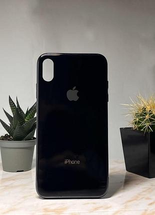 Скляний глянсовий чохол для iphone xs max із закритим низом чорний ( no18)