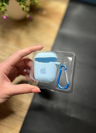 Чохол для навушників airpods 1/2 з карабіном і покриттям softtouch блакитний (high no5)