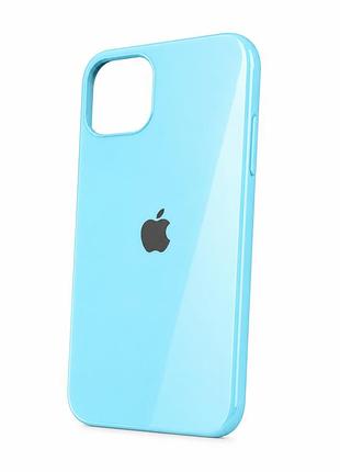 Стеклянный глянцевый чехол для iphone x | xs с закрытым низом голубой ( №21 )