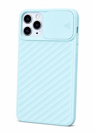 Силиконовый чехол для iphone 11 со шторкой на камере голубой ( №21 )