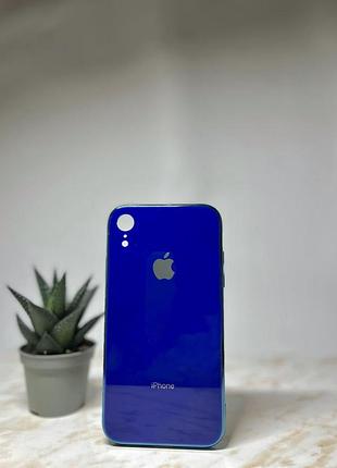 Скляний глянсовий чохол для iphone xr із закритим низом синій ( no45)