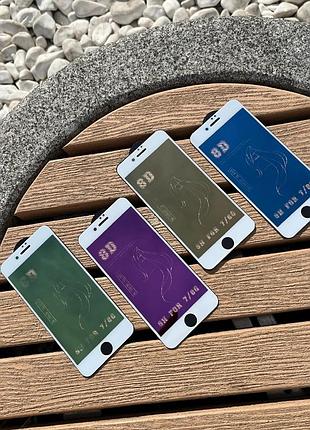 Дзеркальне захисне скло 8d mirror glass (full glue / голубий відтінок) для iphone 7/8 plus white