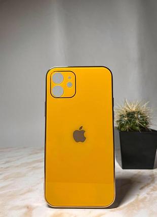 Скляний глянсовий чохол для iphone 12 mini із закритим низом жовтий ( no4)