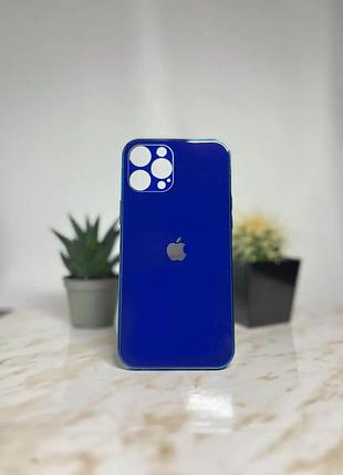 Скляний глянсовий чохол для iphone 12 із закритим низом синій ( no45)
