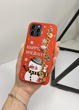 Новогодний чехол с золотой цепочкой на iphone xr красный