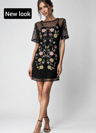 Сукня жіноча міні чорна в сіточку та вишивку від бренду new look xs