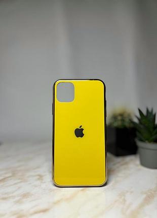 Скляний глянсовий чохол для iphone 11 із закритим низом жовтий ( no4)