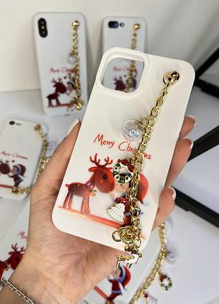 Новогодний чехол с золотой цепочкой на iphone xr