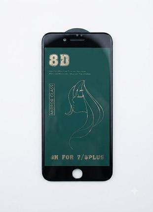 Дзеркальне захисне скло 8d mirror glass (full glue / зелений відтінок) для iphone 7 plus / 8 plus black