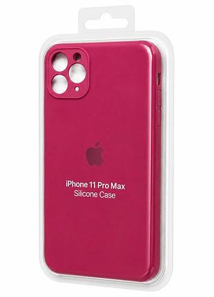 Силіконовий чохол із закритою камерою та квадратними бортиками на iphone 11 pro max рожевий ( square full