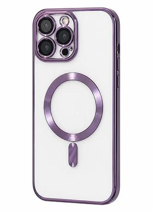 Прозорий силіконовий чохол на iphone 15 з підтримкою бездротової зарядки та захисними лінзами (фіолетовий)