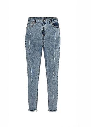 Голубые джинсы скинни/зауженные boohoo с варкой (acid wash) и потертостями, размер uk 16