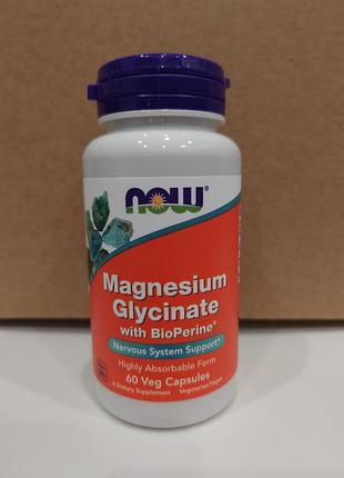 Now foods, гліцинат магнію з bioperine, 60 капсул