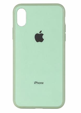 Скляний глянсовий чохол для iphone xs max із закритим низом зелений ( no1)