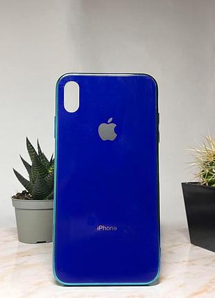 Скляний глянсовий чохол для iphone xs max із закритим низом синій ( no45)