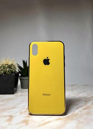Стеклянный глянцевый чехол для iphone x| xs с закрытым низом жёлтый ( №4 )
