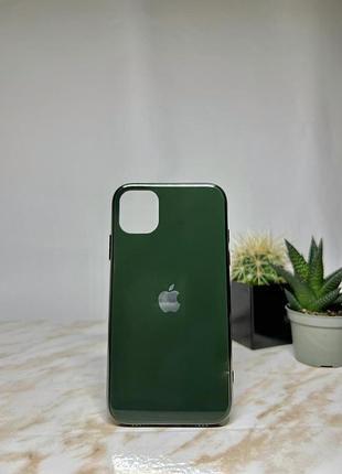 Скляний глянсовий чохол для iphone 11 із закритим низом зелений ( no41)
