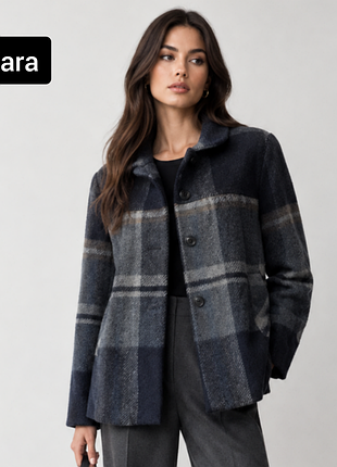 Пальто куртка женская в клетку шерсть от бренда zara s