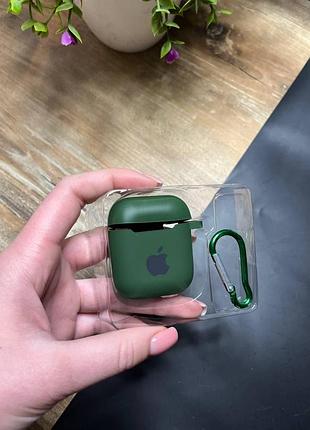 Чехол для наушников airpods 1 / 2 с карабином и покрытием softtouch зелёный ( high №41 )