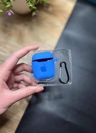Чехол для наушников airpods 1 / 2 с карабином и покрытием softtouch синий ( high №3 )