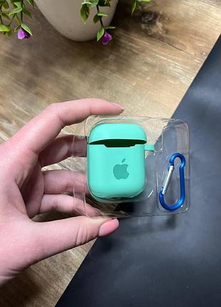 Чехол для наушников airpods 1 / 2 с карабином и покрытием softtouch бирюзовый ( high №46 )
