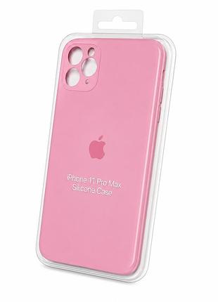 Силіконовий чохол із закритою камерою та квадратними бортиками на iphone 11 pro max рожевий ( square full