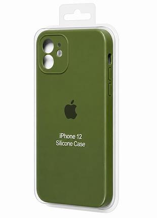 Силіконовий чохол з мікрофіброю та покриттям softtouch для iphone 12 хакі ( full camera № 48 )