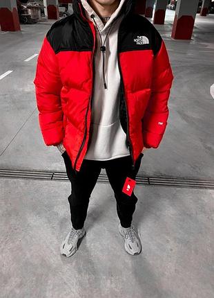 Мужская зимняя куртка the north face красная пуховик тнф без капюшона l (b)