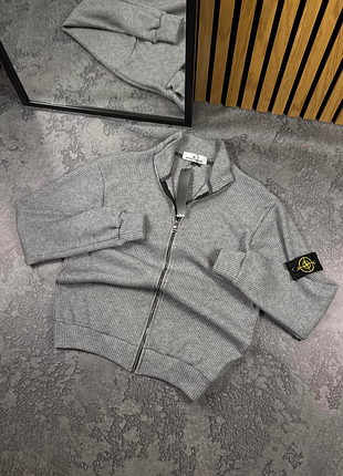 Мужской свитер stone island серый с патчем кофта стон айленд на змейке вязанная l (b)