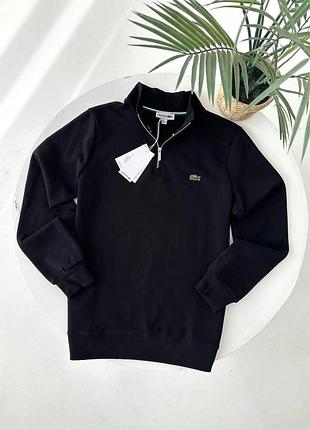 Мужской свитшот lacoste черный кофта без капюшона лакост l (b)