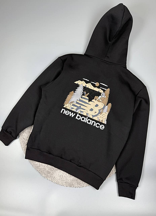 Чоловіче зимове худі new balance чорне кофта нью беланс на флісі (b)