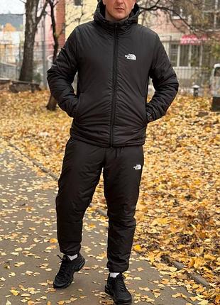 Мужской зимний спортивный костюм the north face на плащевке черный зе норд фейс на флисе (b)