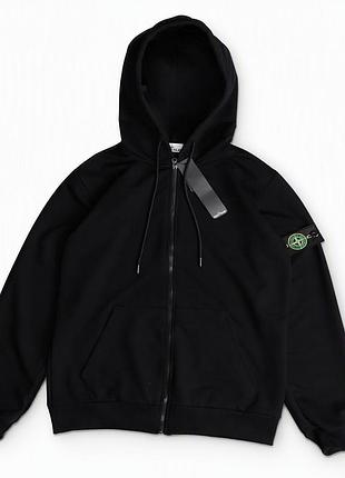 Чоловіча кофта stone island чорна весняна осінева зіп худі стон айленд на змійці з патчем l (b)