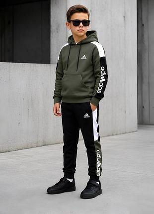 Дитячий зимовий спортивний костюм nike хакі підлітковий костюм найк на флісі (b)