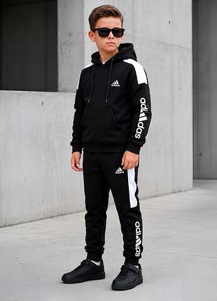 Дитячий зимовий спортивний костюм nike чорний підлітковий костюм найк на флісі (b)