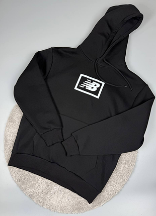 Мужское зимнее худи new balance черное кофта нью беланс на флисе xxl (b)