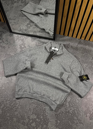 Мужской свитер stone island серый с патчем кофта стон айленд на змейке вязанная xl (b)