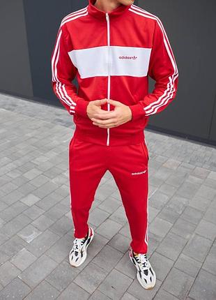 Мужской спортивный костюм adidas красный без капюшона на молнии адидас кофта + штаны + носки весенний 3xl (b)