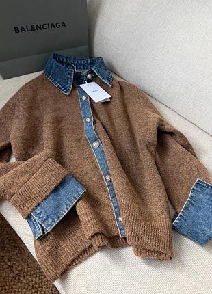 Кофта celine s m коричнева з джинсовими деталями