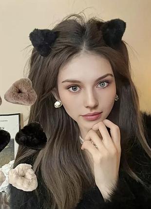 Шпилька крабік із хутра "вушка" 2 шт чорний